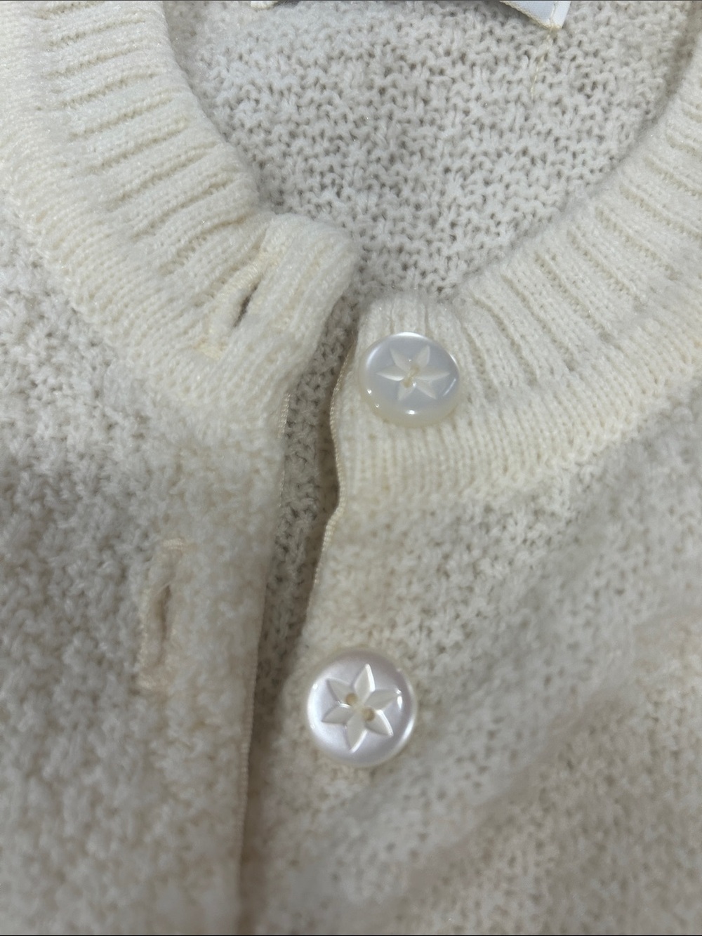 Mary Barr Vintage womens Button Up sweater Medium Ivory cottagecore knit cardi - Picture 13 of 14